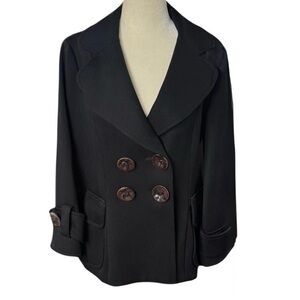 Nanette Lepore black double breasted wide lapel jacket w leather buttons